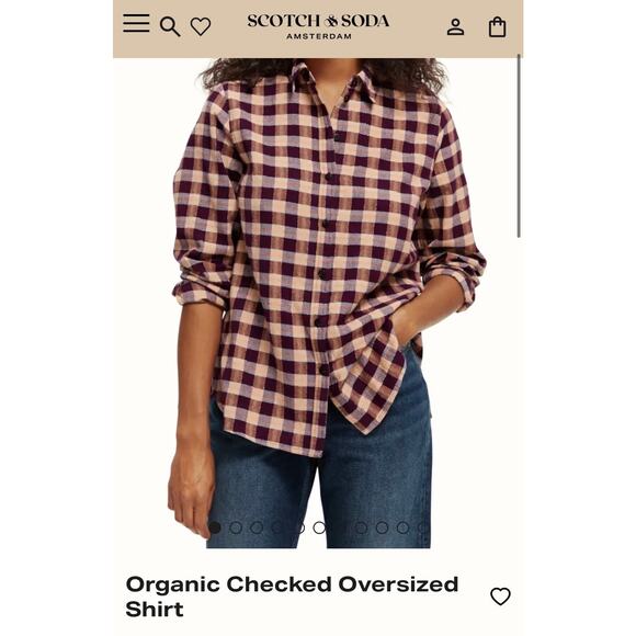 scotch soda pink organic cotton Checked Oversized moon gazer button up Shirt XS - Picture 13 of 13